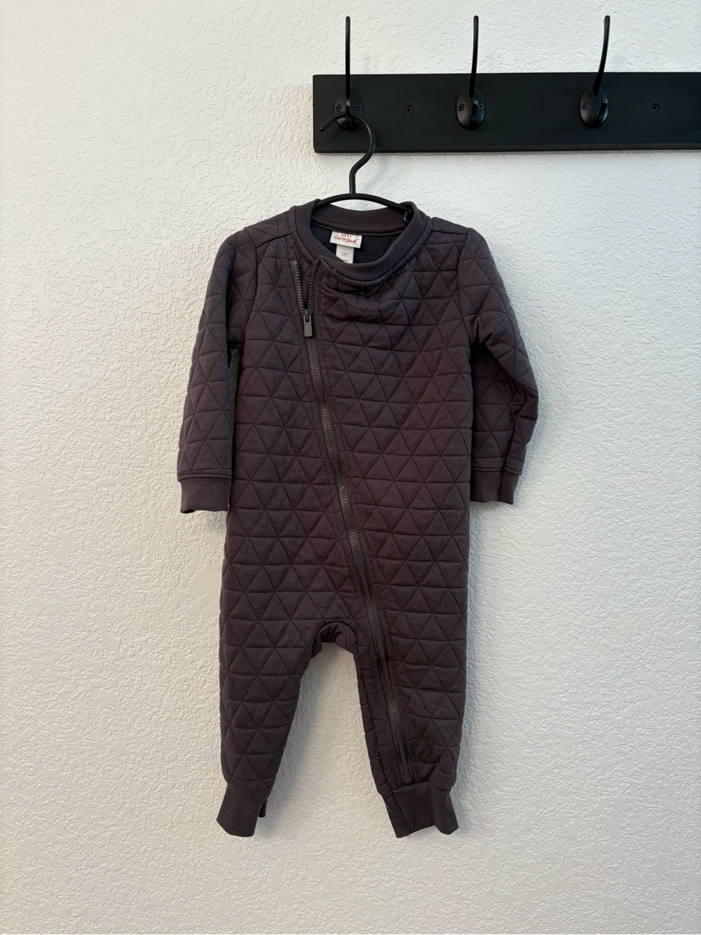 Cat & Jack Quilted Long-Sleeve Footed One-Piece - Dark Gray